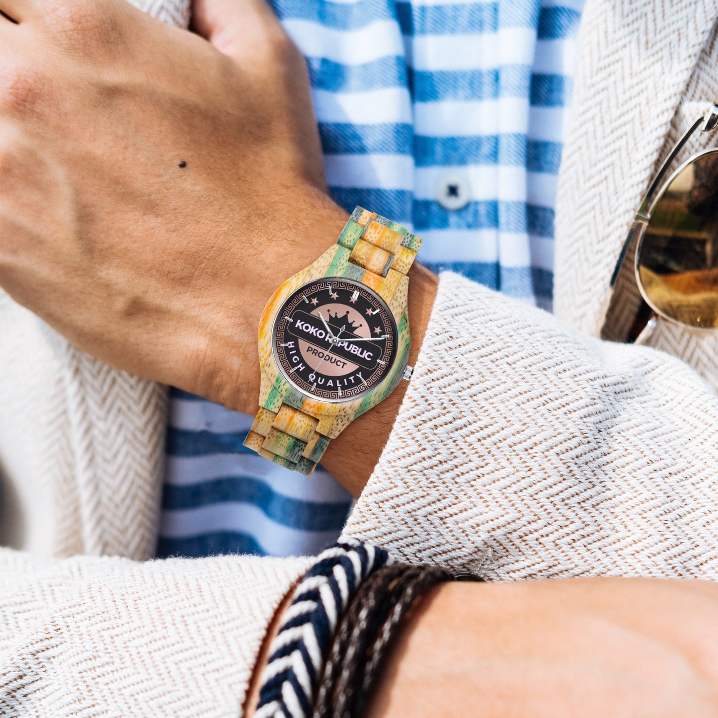 KOKOREPUBLIC 884. Camouflage Wooden Watch - Green&Blue