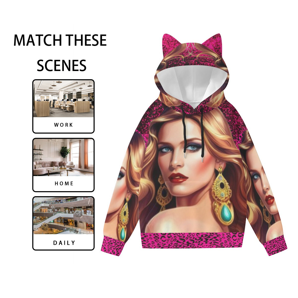 FullbreedCustom Print Women’s Hoodie With Decorative Ears
