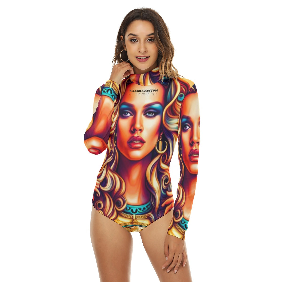FullbreedCustom Print Women's Turtleneck Long Sleeve Bodysuit