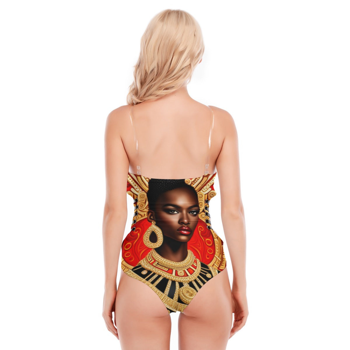 FullbreedCustom Print Women's Tube Top Bodysuit With Side Black Straps
