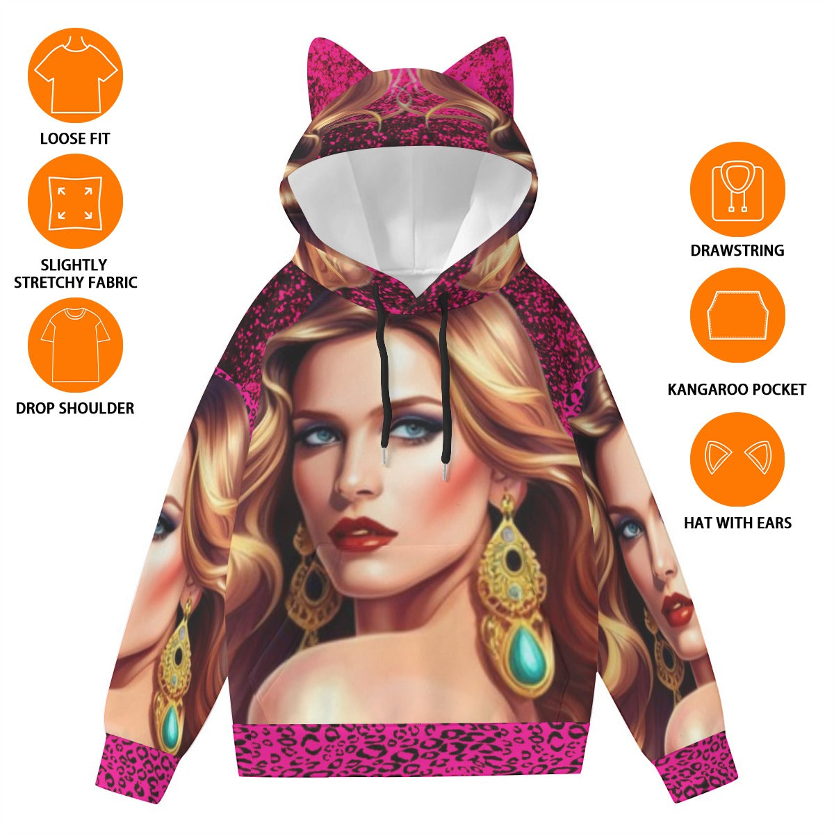 FullbreedCustom Print Women’s Hoodie With Decorative Ears