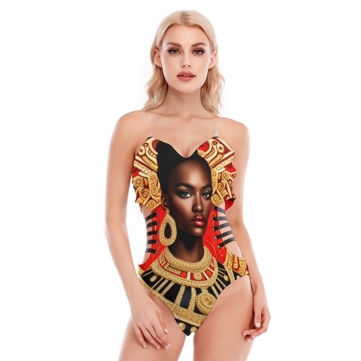 FullbreedCustom Print Women's Tube Top Bodysuit With Side Black Straps