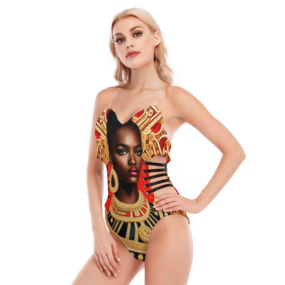FullbreedCustom Print Women's Tube Top Bodysuit With Side Black Straps