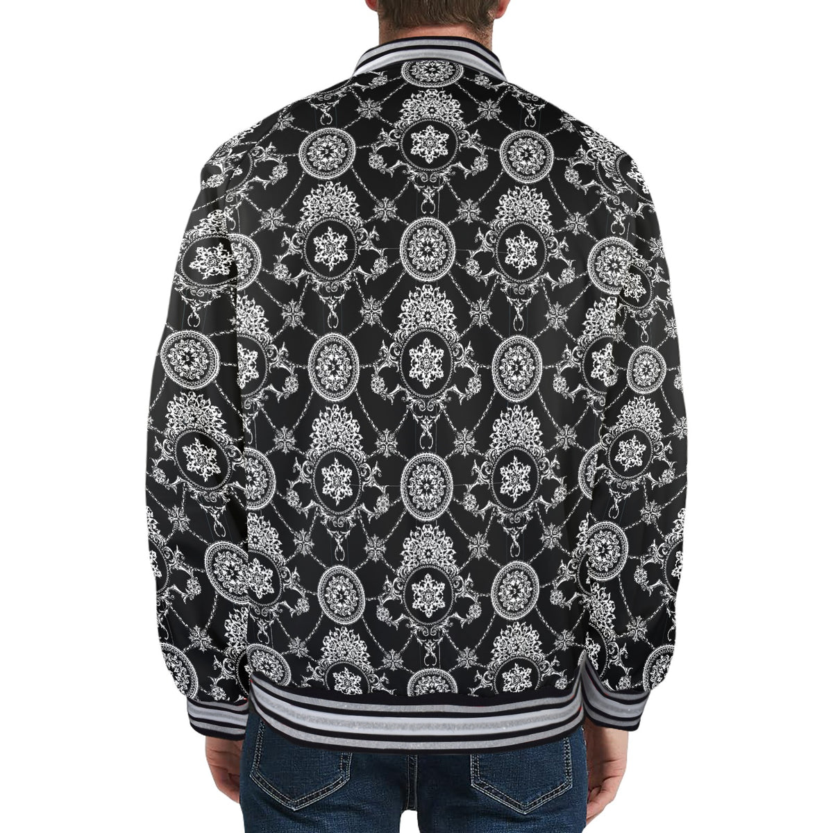 kokorepublicboutique Men's Striped Trim Bomber Jacket