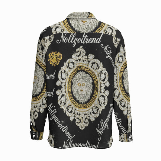 Nolywoodtrend Print Men's Business Lapel Long Sleeve Shirt With Pocket|110GSM Imitation Flax