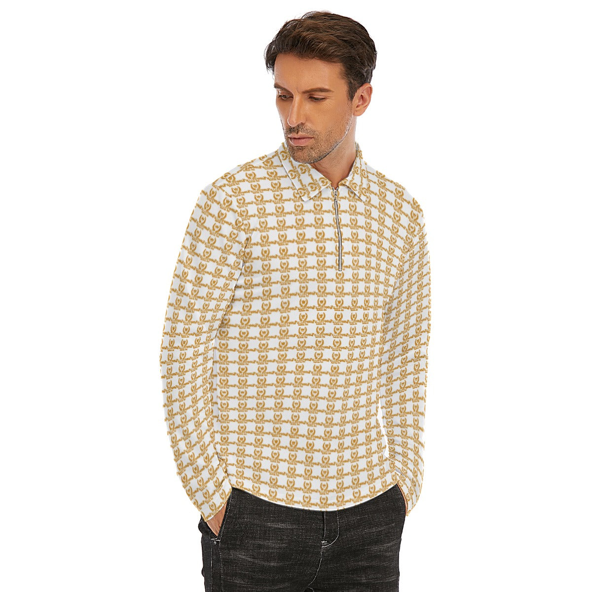 FullbreedCustom Print Men's Lapel T-shirt With Neckline Zipper Closure