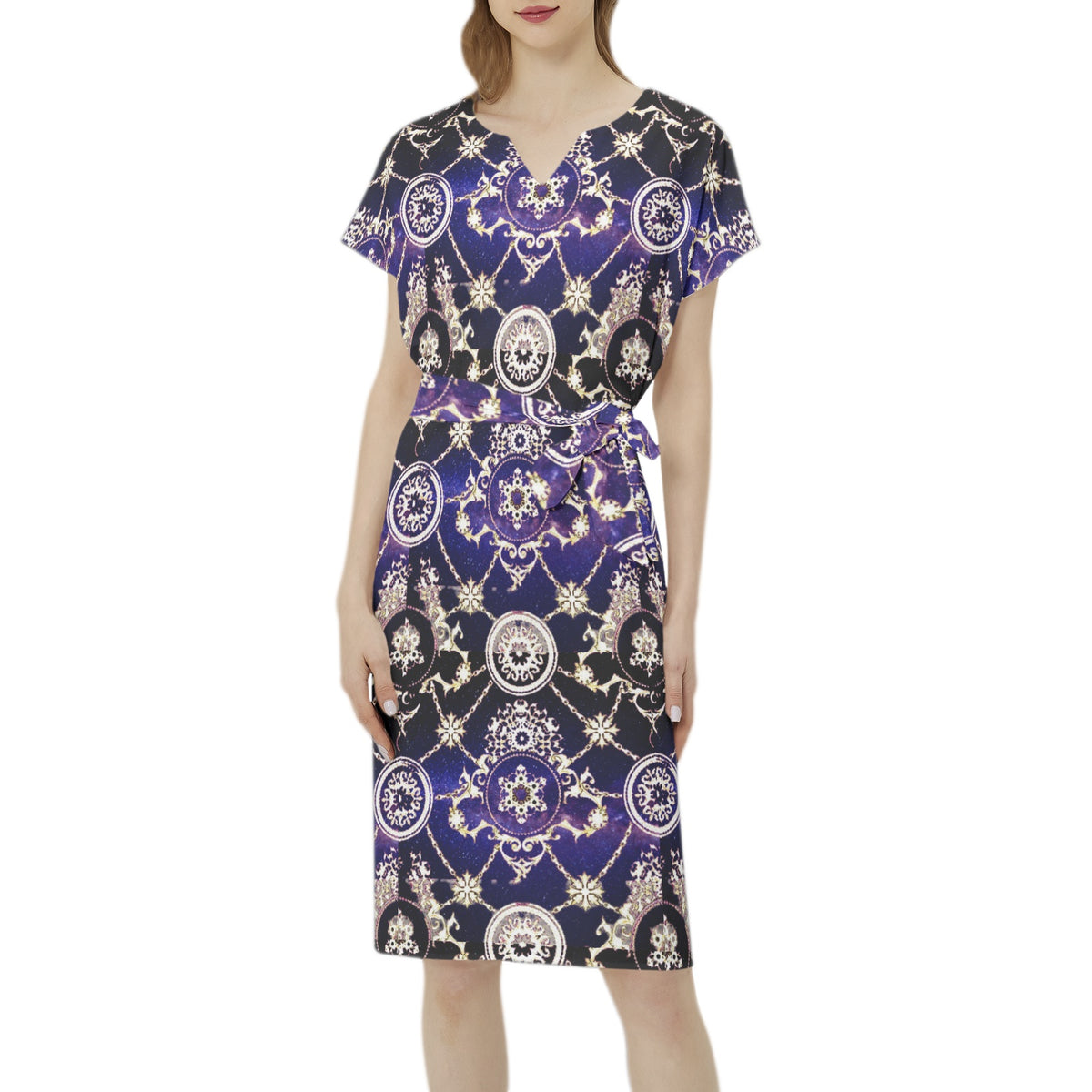 kokorepublic Betwing Seleeve Notch Neck Casual Dress with Belt