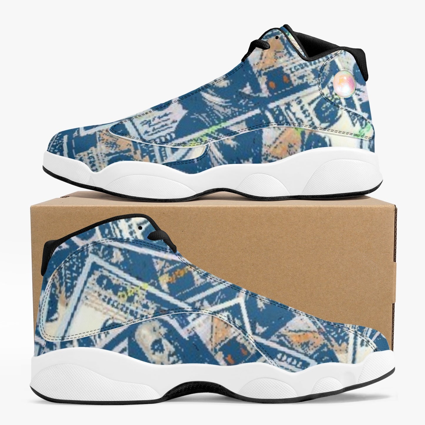 244. AJ13 High-Top Leather Basketball Sneakers - Black