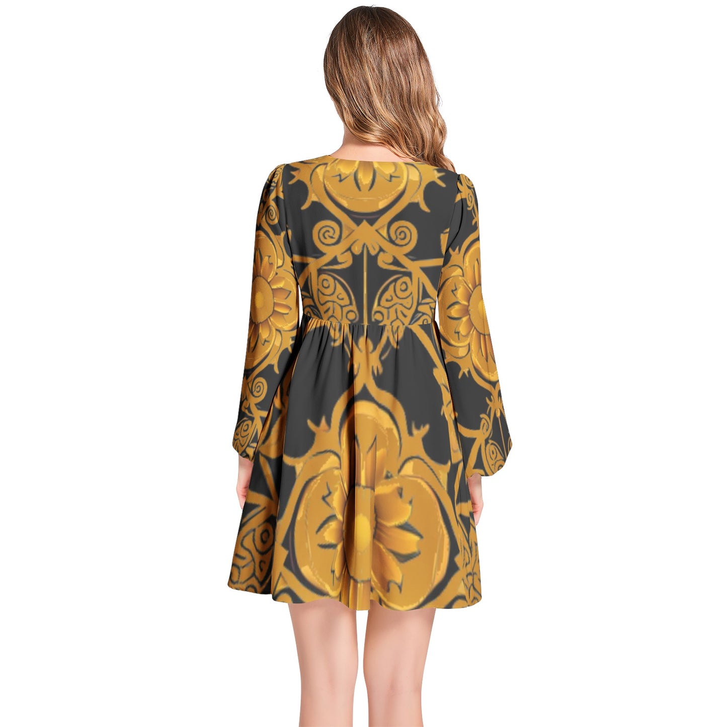 kokorepublic Lantern Sleeve Deep V-Neck Short Dress