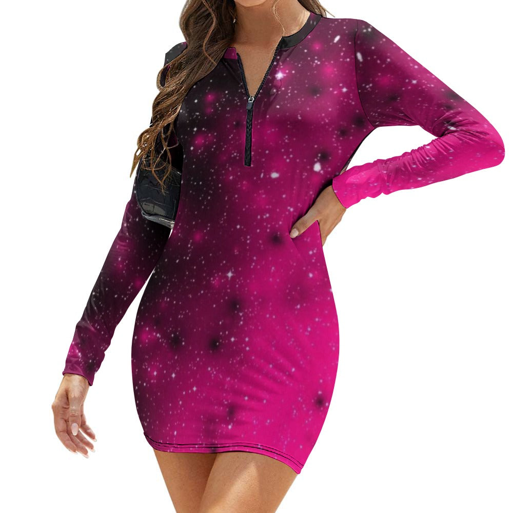 kokorepublic Women's Zipper Long Sleeve Hip Dress
