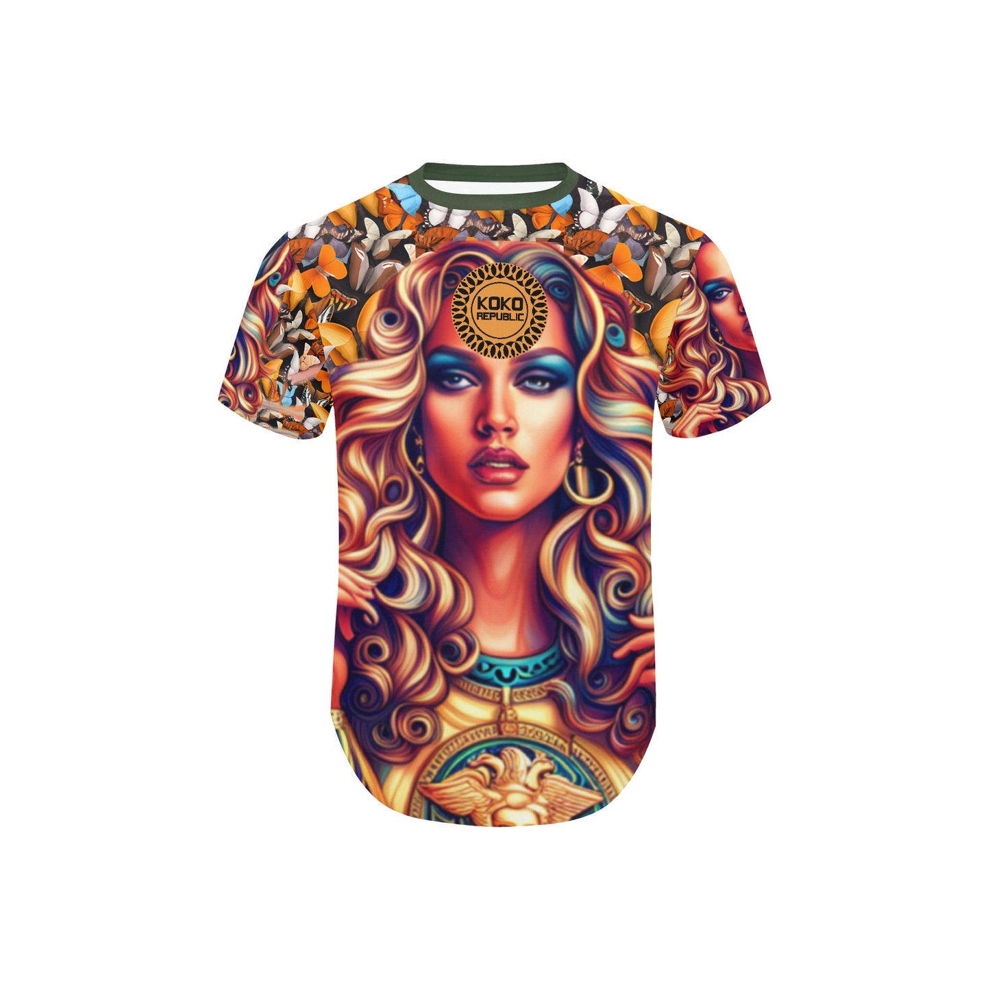 kokorepublic Men's All Over Print Curved Hem T-Shirt (T76)