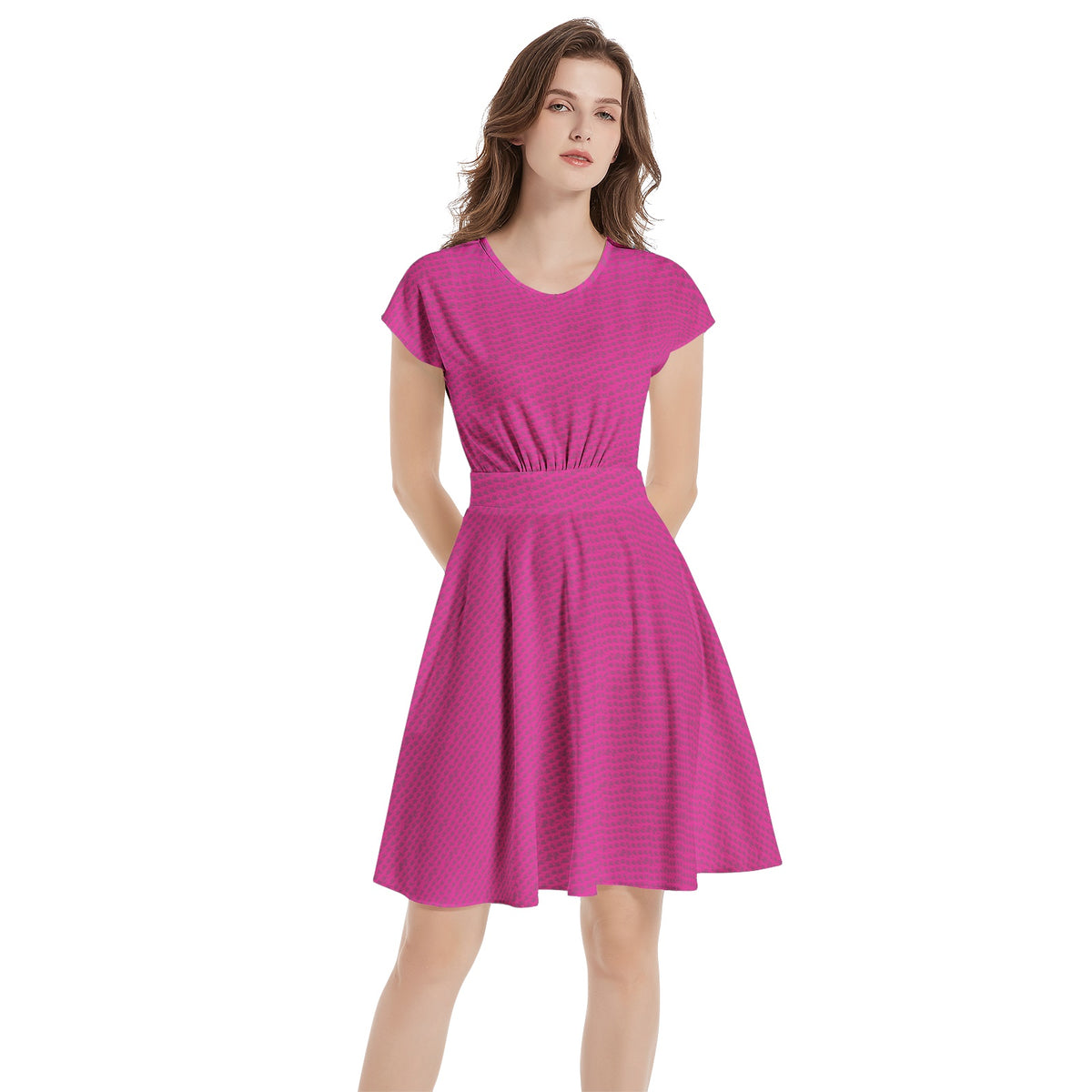 Short Sleeve Casual A-Line Midi Dress
