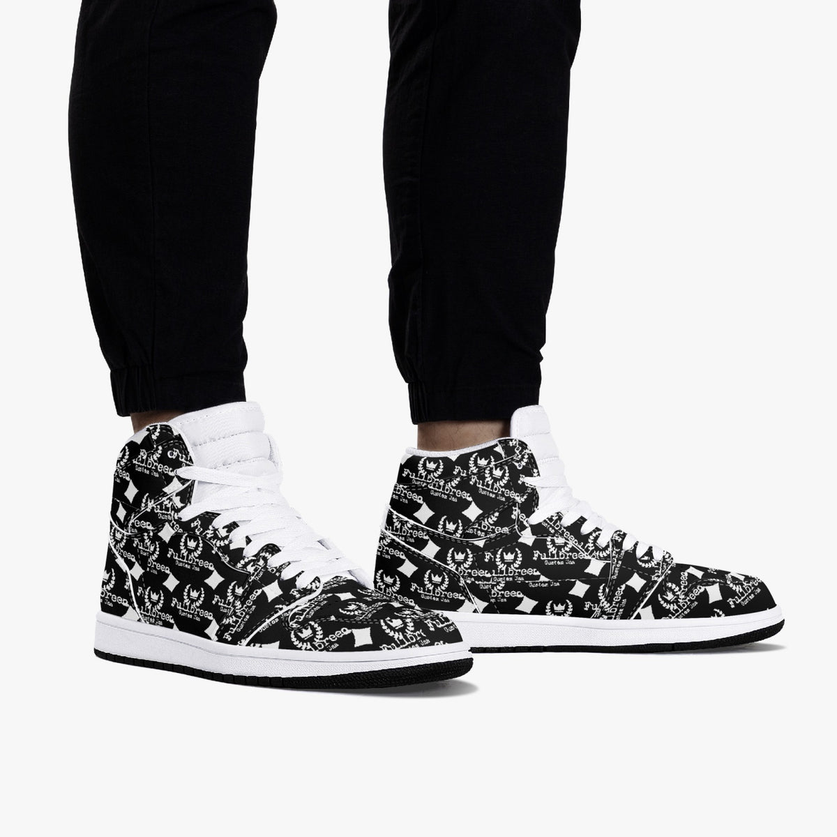 kokorepublic 352. AJ1 Black High-Top Leather Sneakers