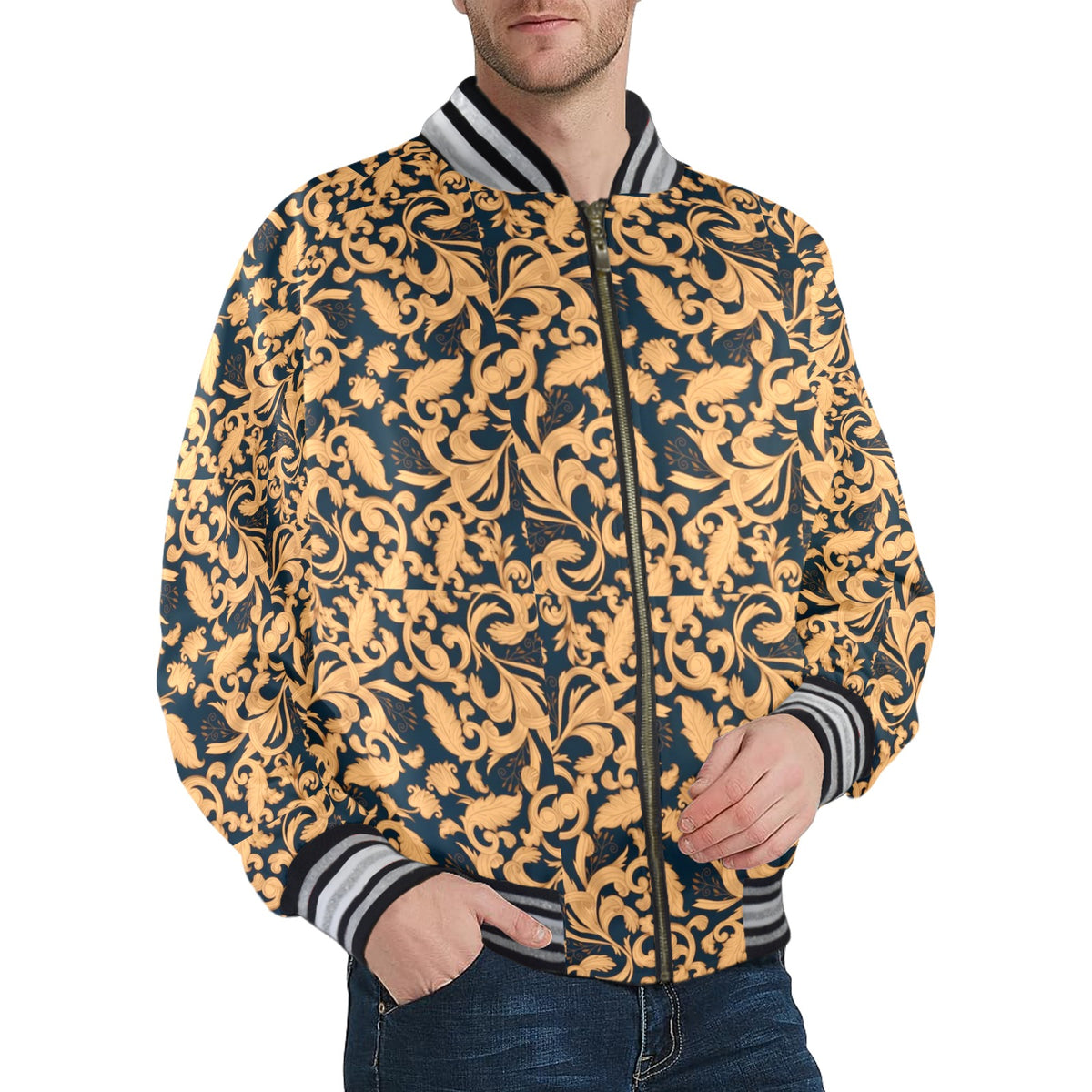 kokorepublic New Men's Striped Trim Bomber Jacket