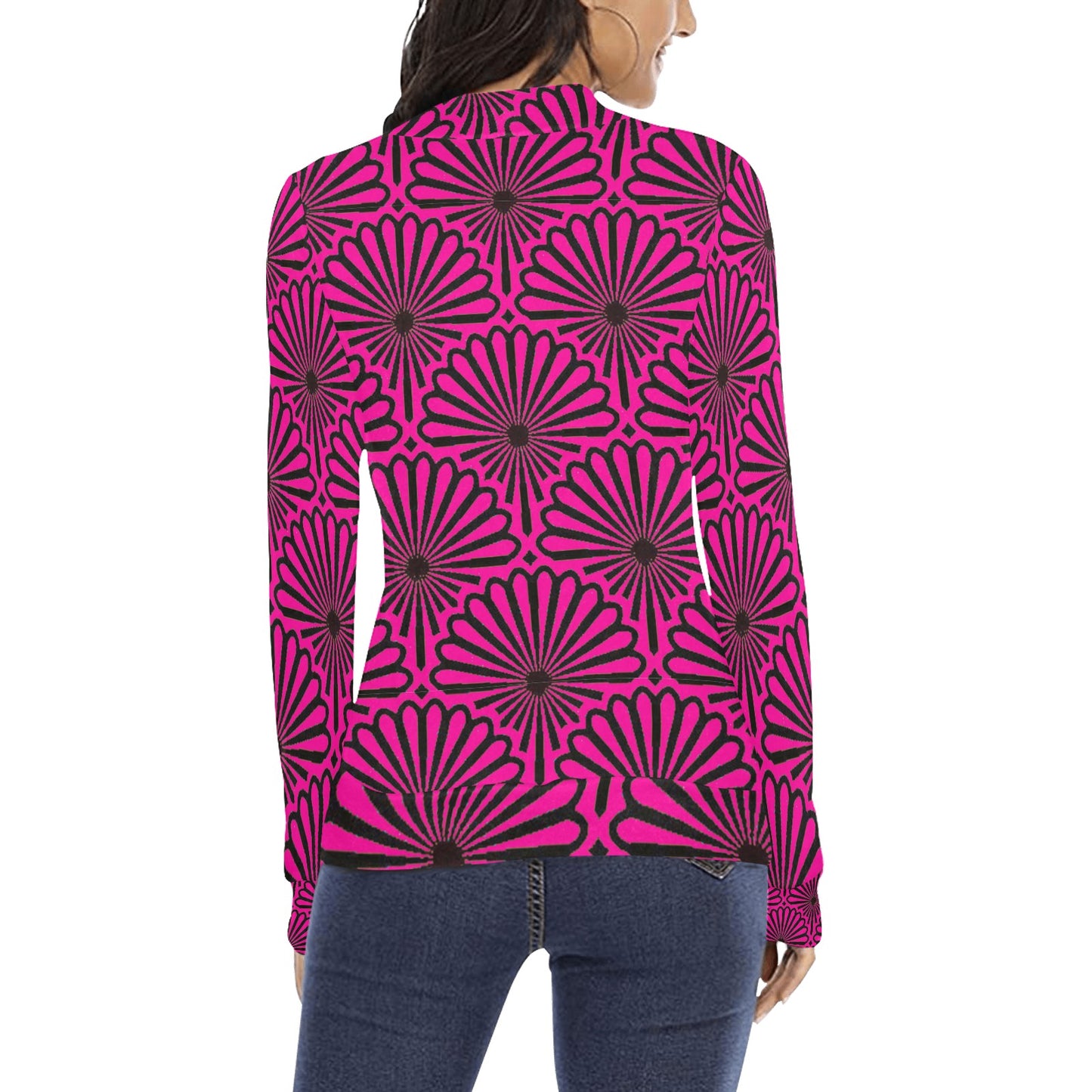 KokoRepublic Women's All Over Print Mock Neck Sweater (H43)