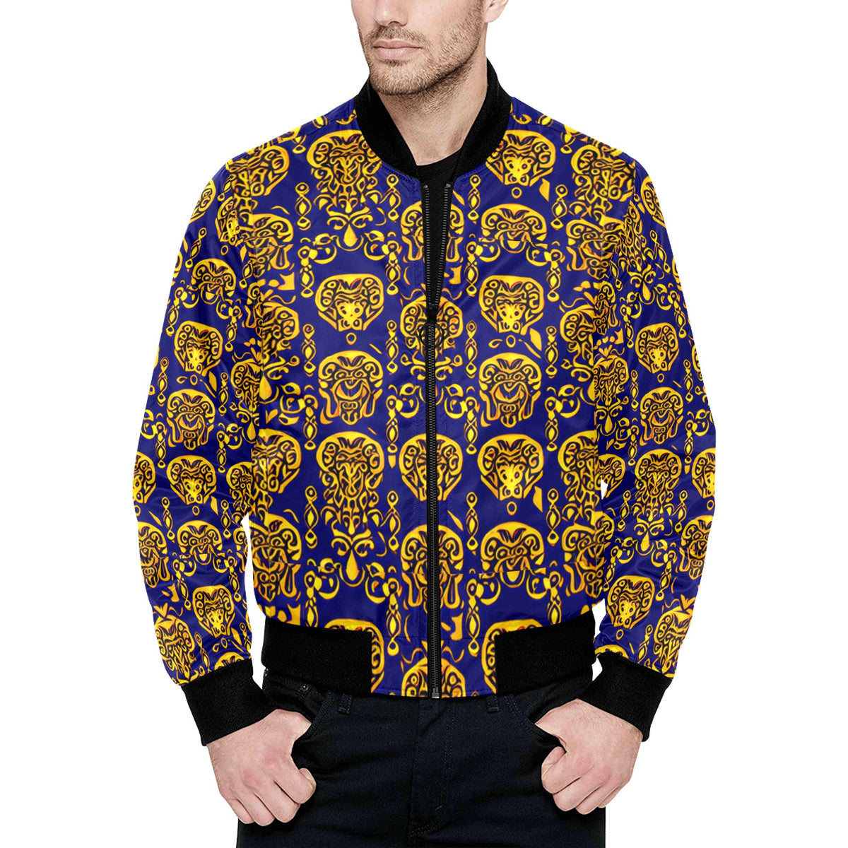 Kokorepublic Men's All Over Print Quilted Bomber Jacket(Model H33)
