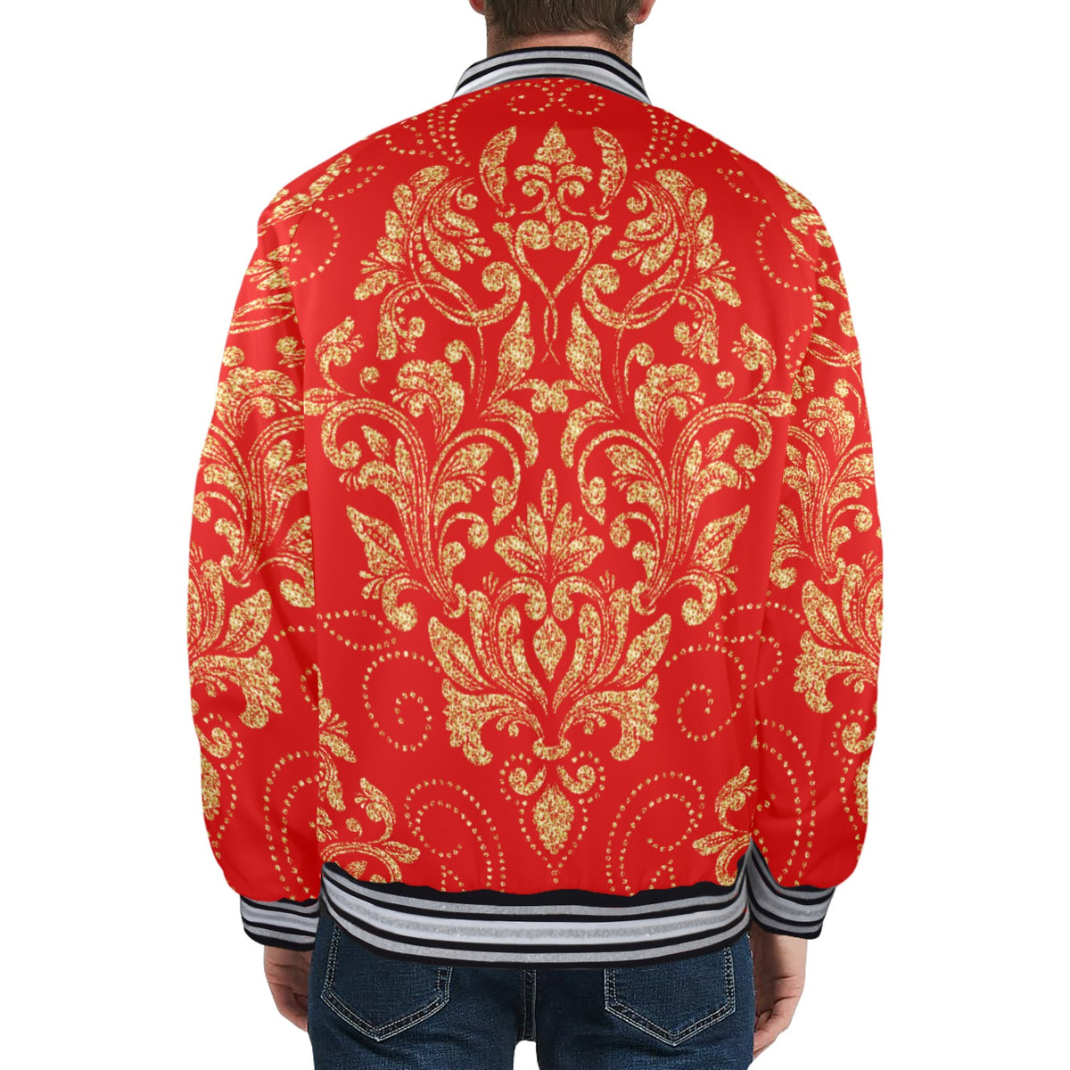 kokorepublicboutique Men's Striped Trim Bomber Jacket