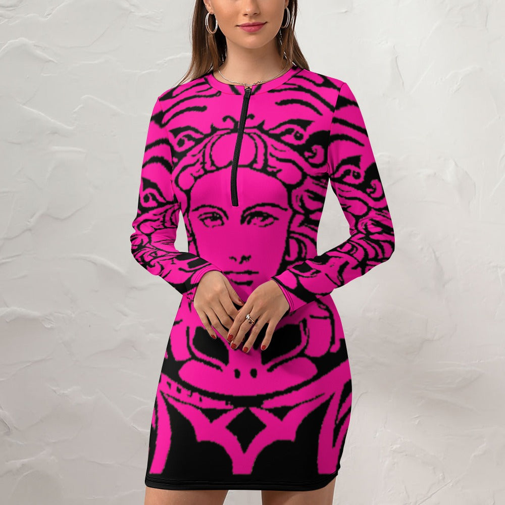Kokorepublic Women's Zipper Long Sleeve Hip Dress