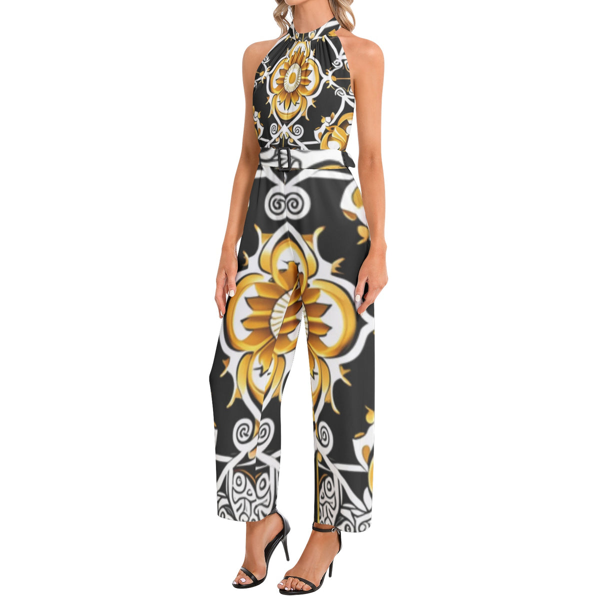 kokorepublic Halter Neck Buckle Belted Jumpsuit