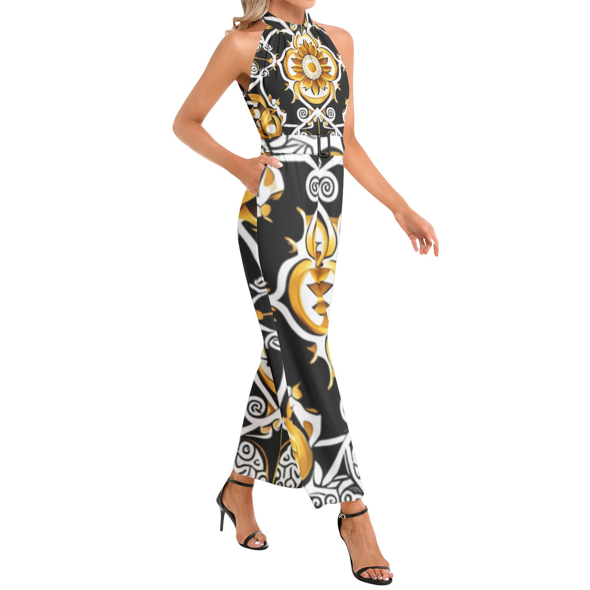 kokorepublic Halter Neck Buckle Belted Jumpsuit