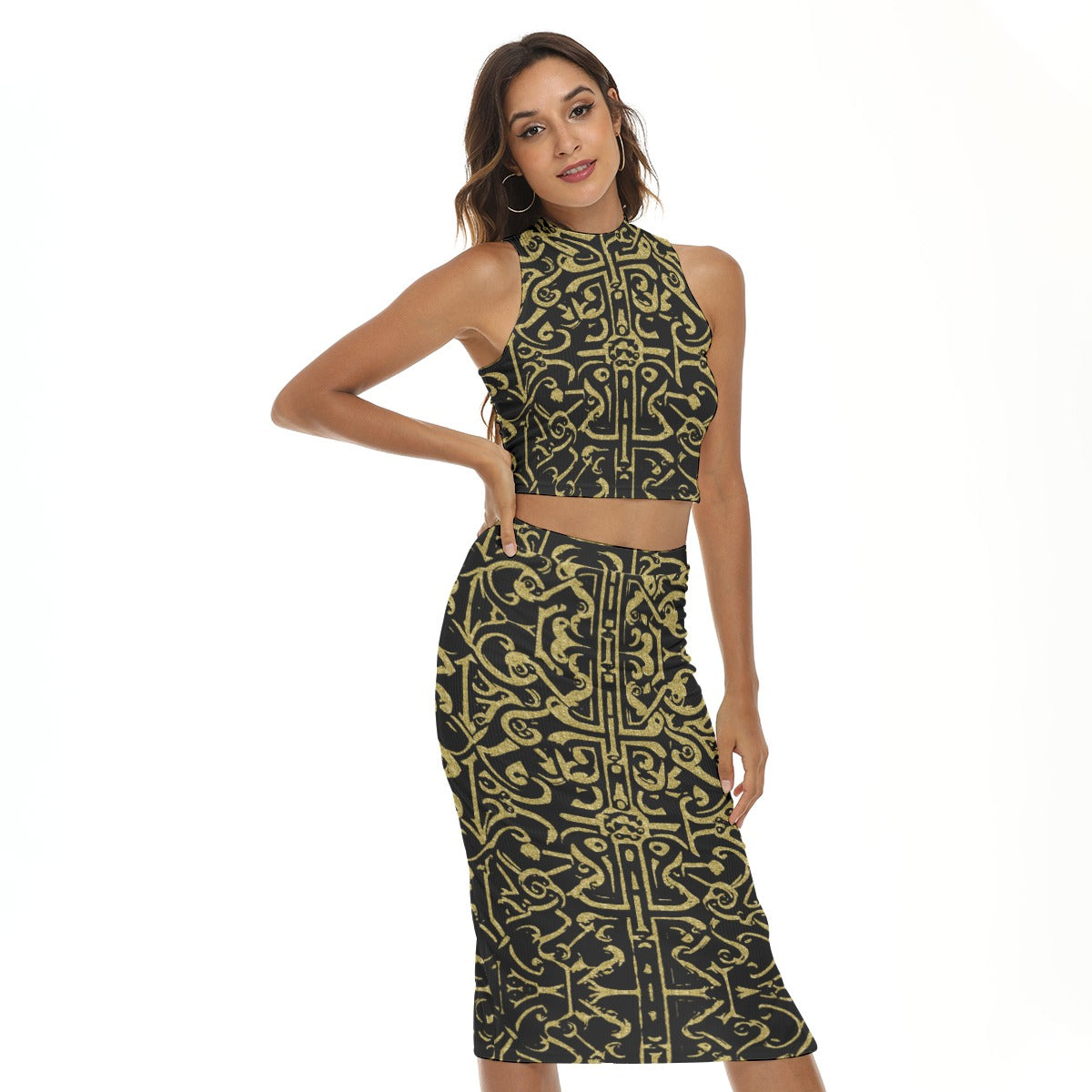 kokorepublic Women's Tank Top & Split High Skirt Set