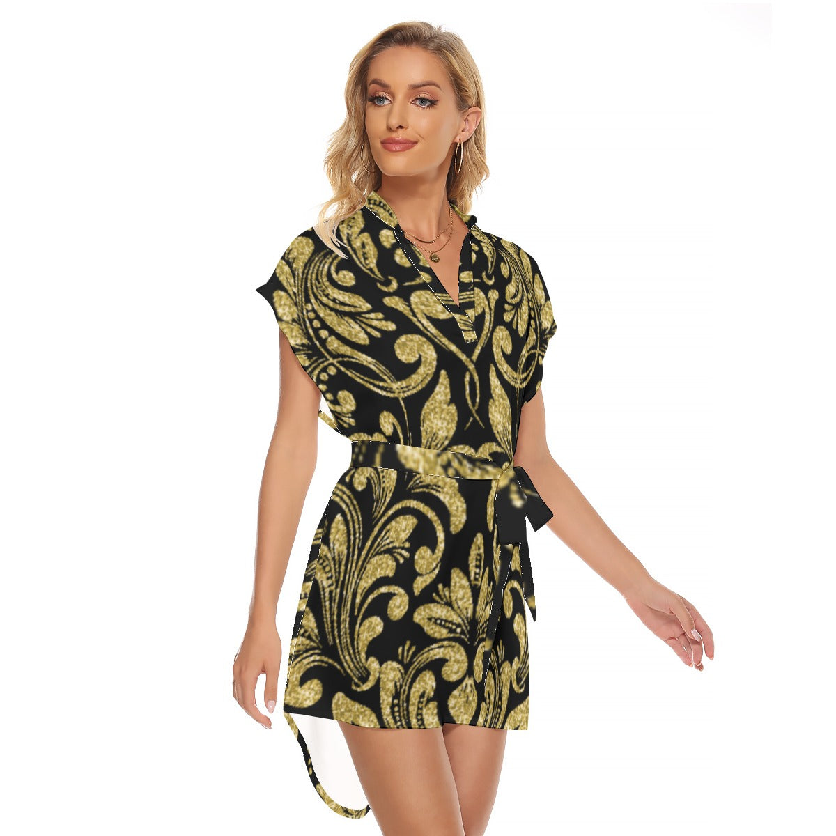 kokorepublic Print Women's Stand-up Collar Casual Dress With Belt