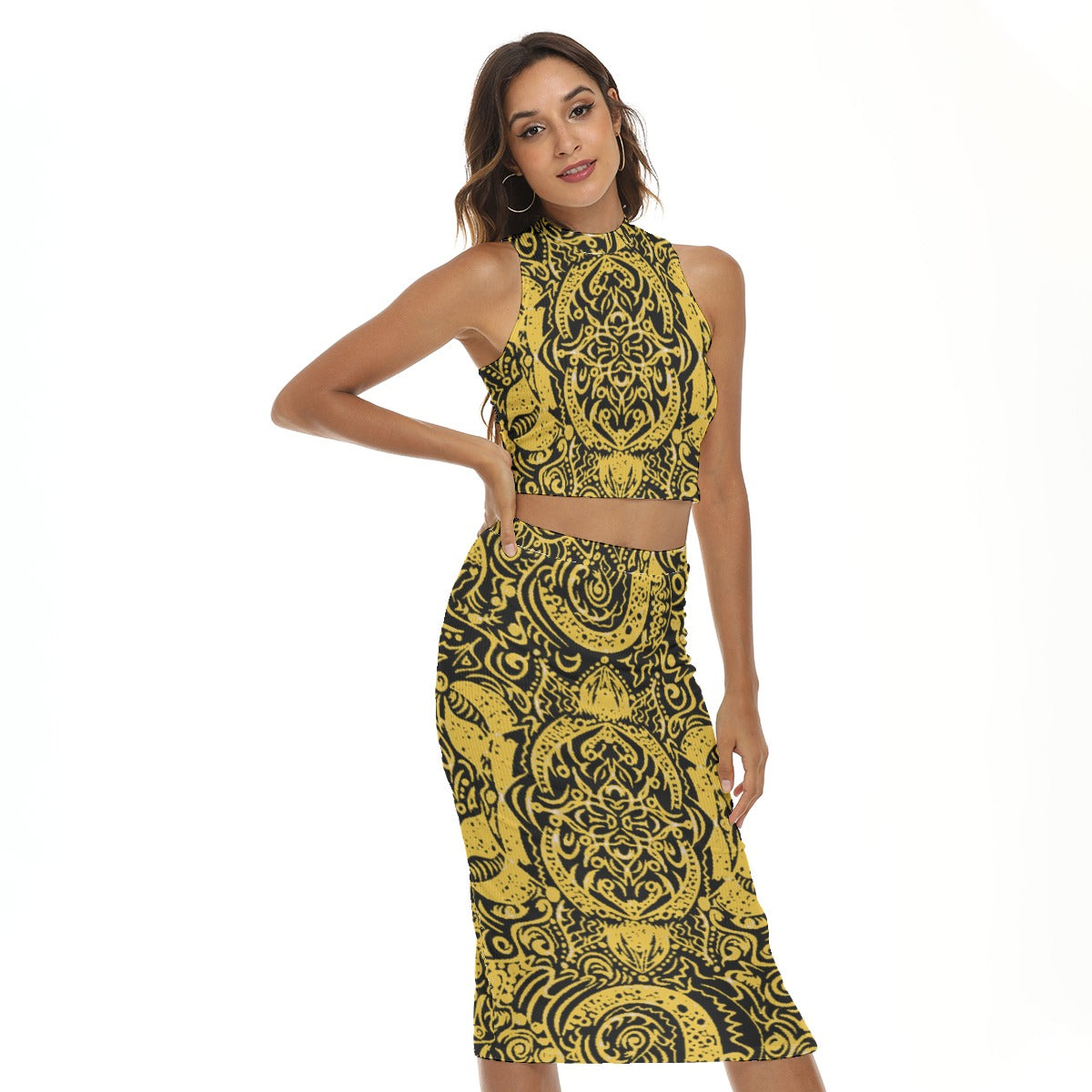 kokorepublic Print Women's Tank Top & Split High Skirt Set