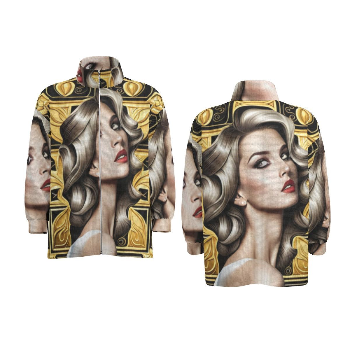 kokorepublic Print Unisex Stand Collar Zipped Jacket