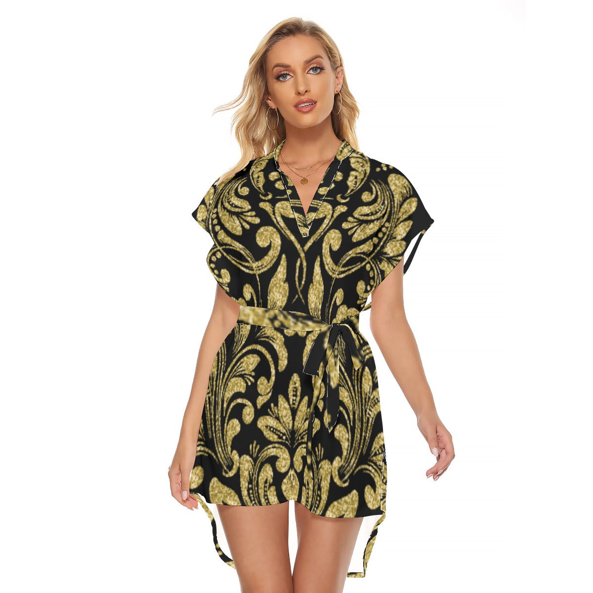 kokorepublic Print Women's Stand-up Collar Casual Dress With Belt