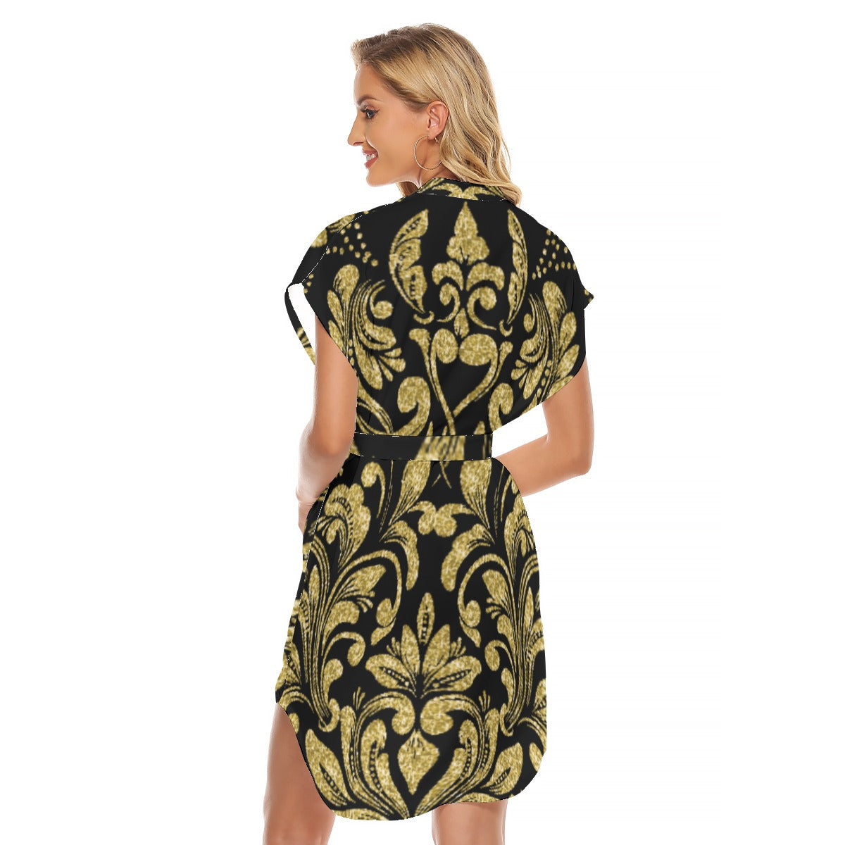 kokorepublic Print Women's Stand-up Collar Casual Dress With Belt