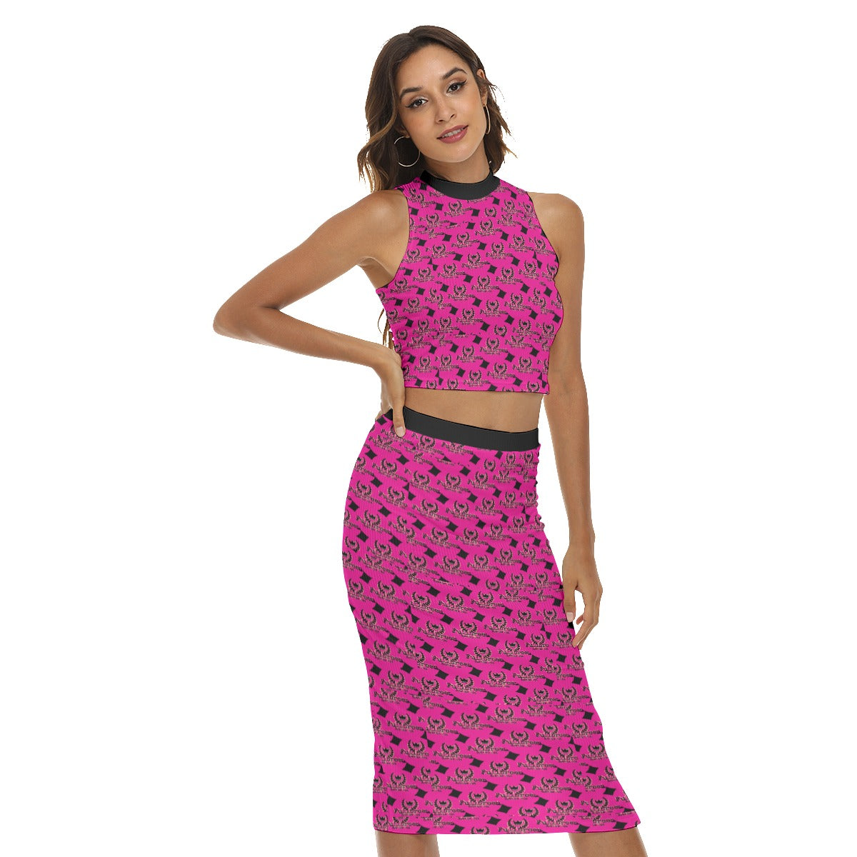 FullbreedCustom pink Women's Tank Top & Split High Skirt Set