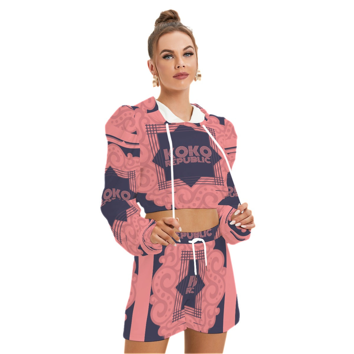 Koko Republic All-Over Print Women's Mirco Fleece Hoodie And Shorts Set