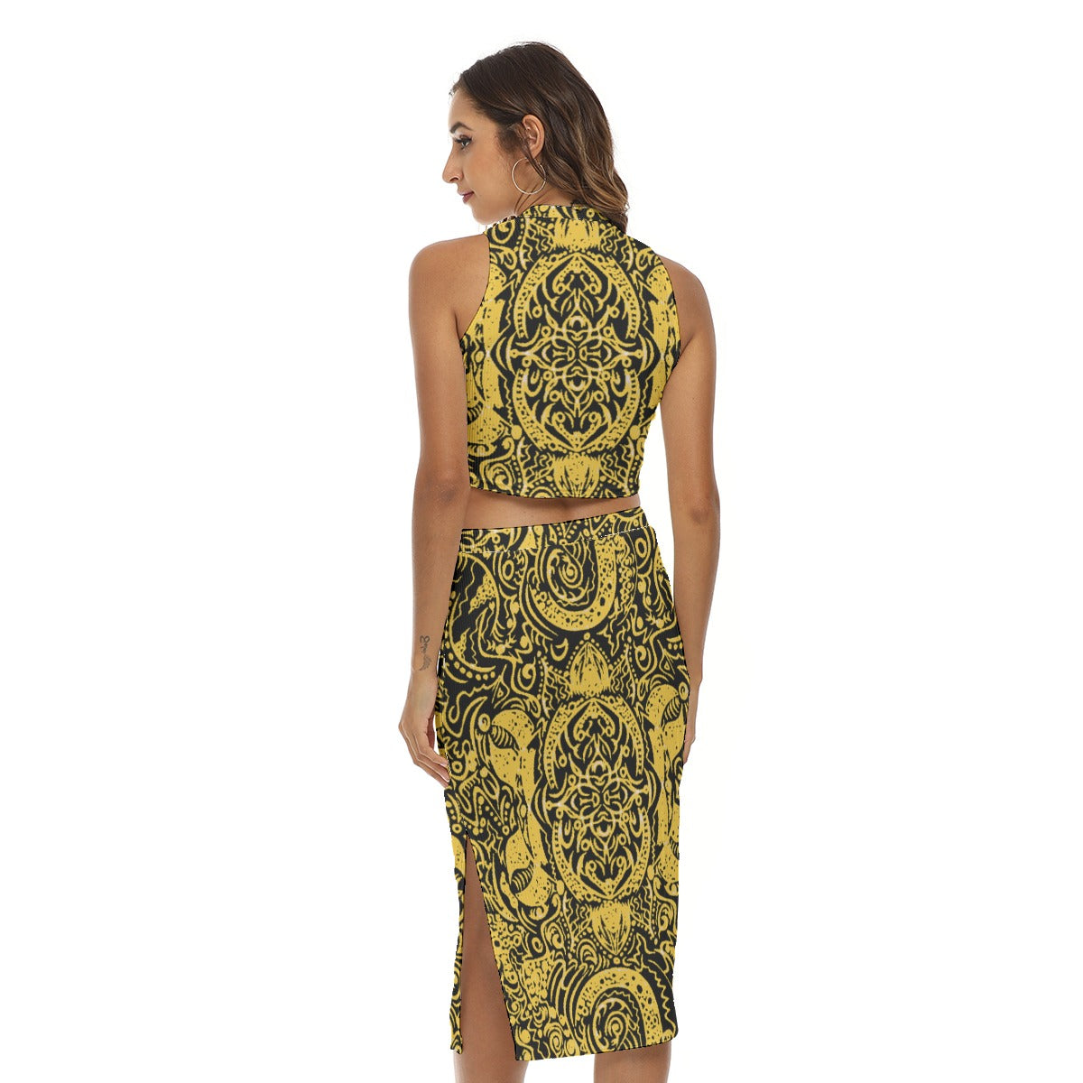 kokorepublic Print Women's Tank Top & Split High Skirt Set