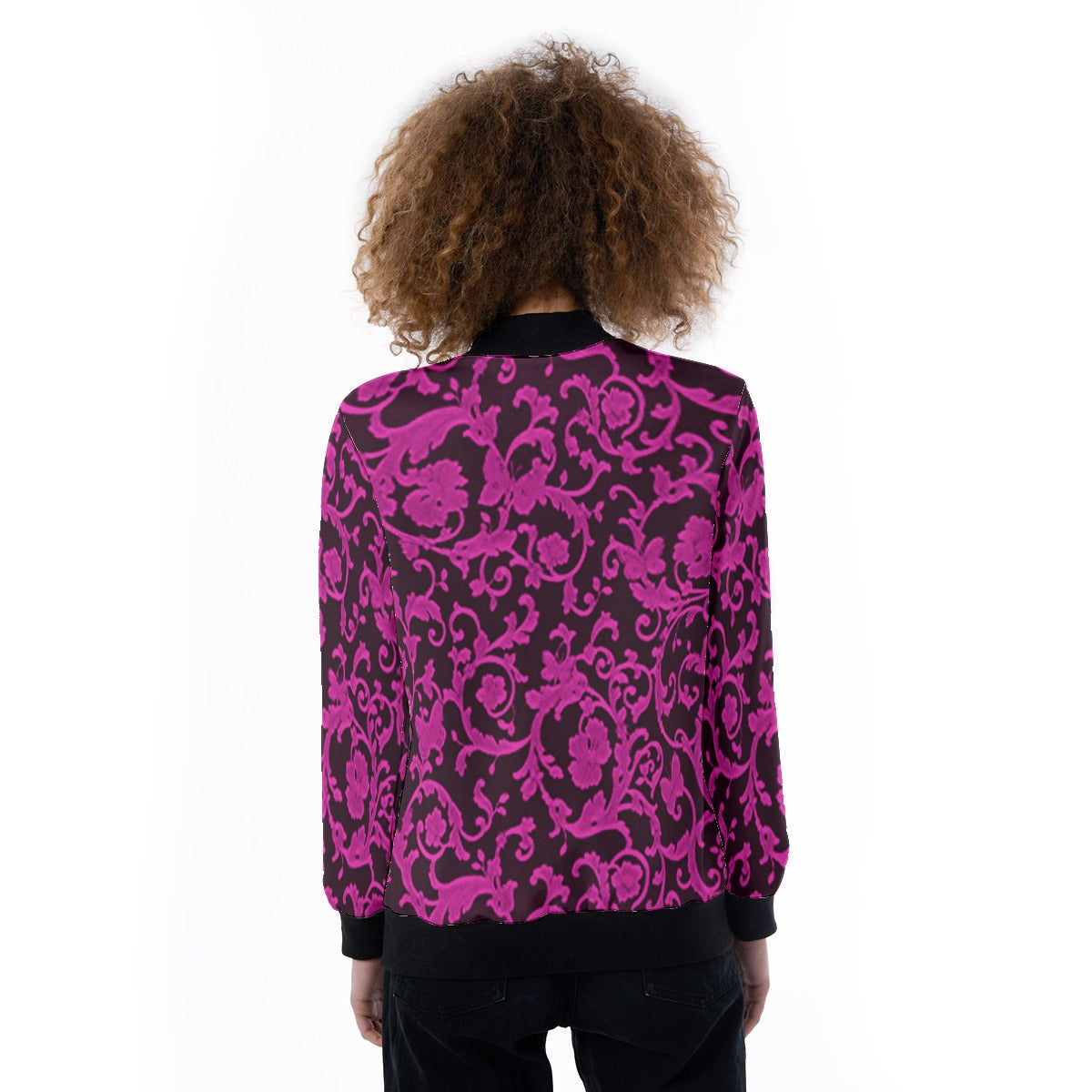 kokorepublic Print Women's Ribbed Stand-up Collar Jacket