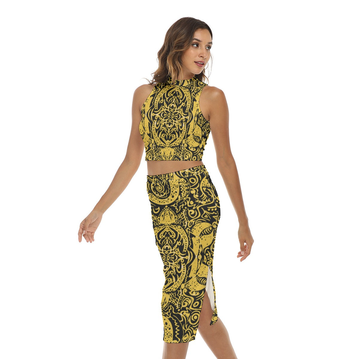 kokorepublic Print Women's Tank Top & Split High Skirt Set