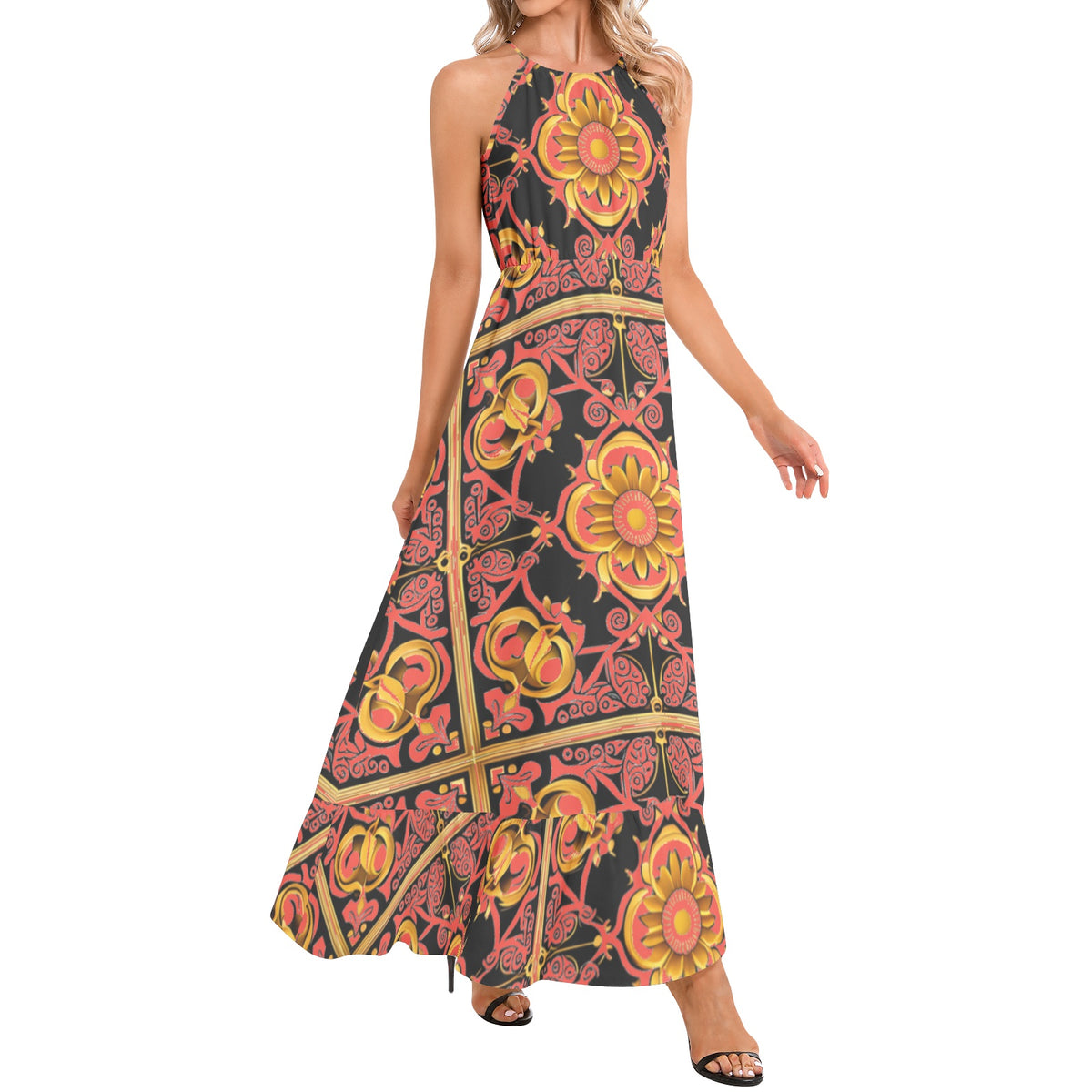 kokorepublic Ruffle Hem Halter Neck Maxi Dress