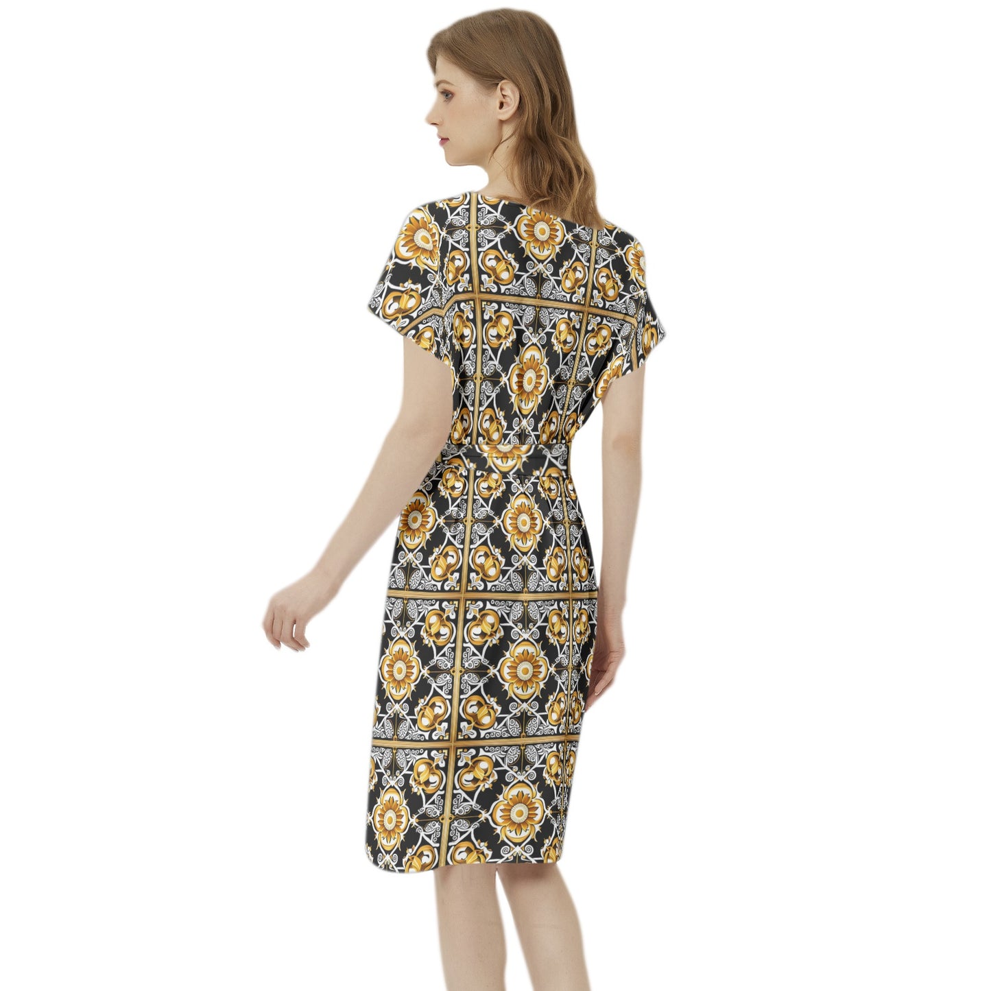 kokorepublic Betwing Seleeve Notch Neck Casual Dress with Belt