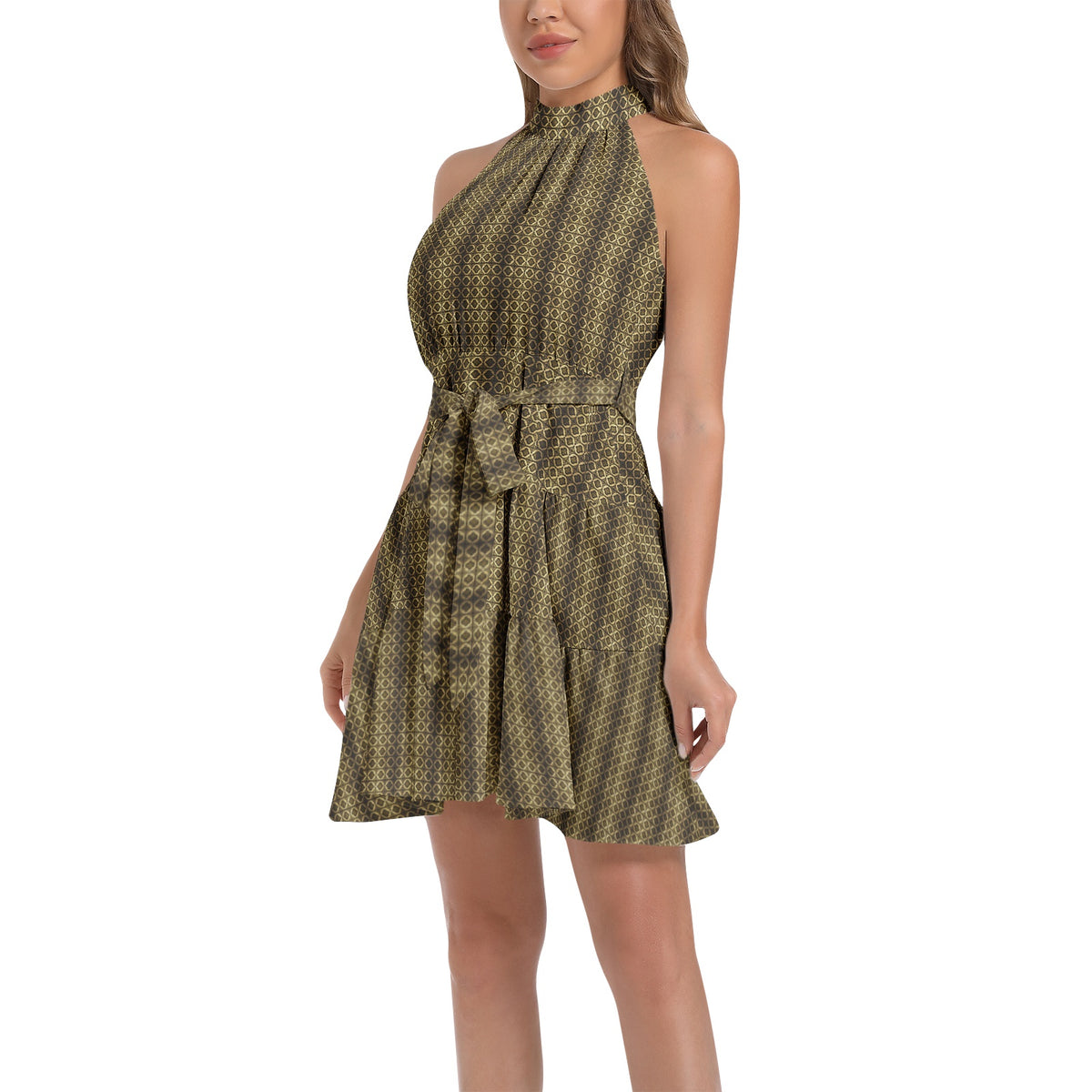 Kokorepublic Ruffle Hem Belted Halter Dress