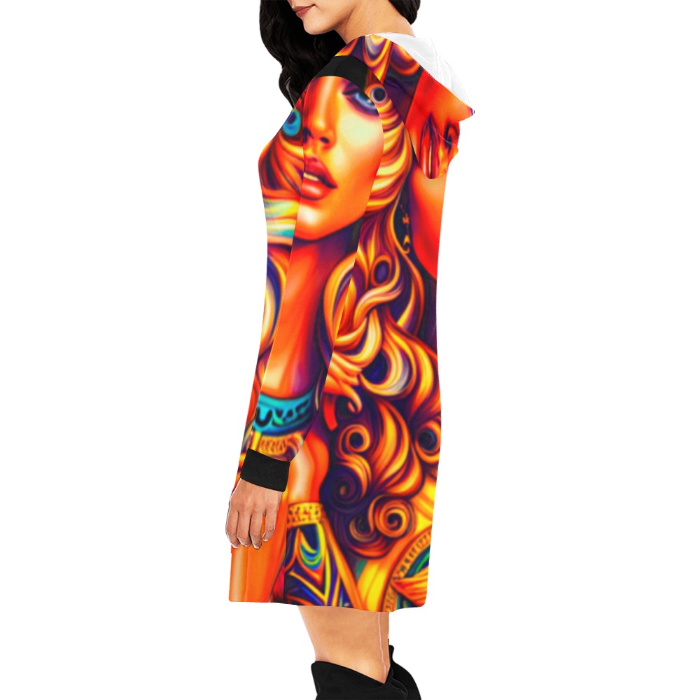 Lumii_20231104_072511641 Women's All Over Print Hoodie Mini Dress(Model H27)
