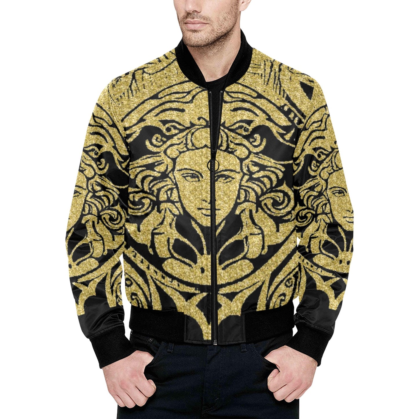 kokorepublic Men's All Over Print Quilted Bomber Jacket(Model H33)