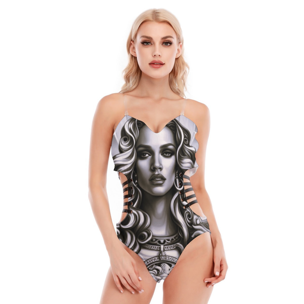 FullbreedCustom Print Women's Tube Top Bodysuit With Side Black Straps