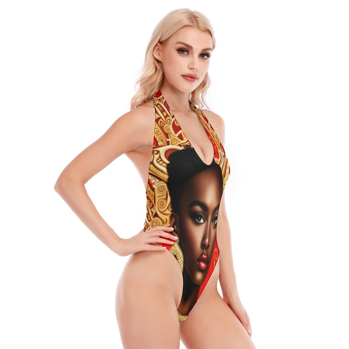 FullbreedCustom Print Women's Backless V-neck Skinny Bodysuit