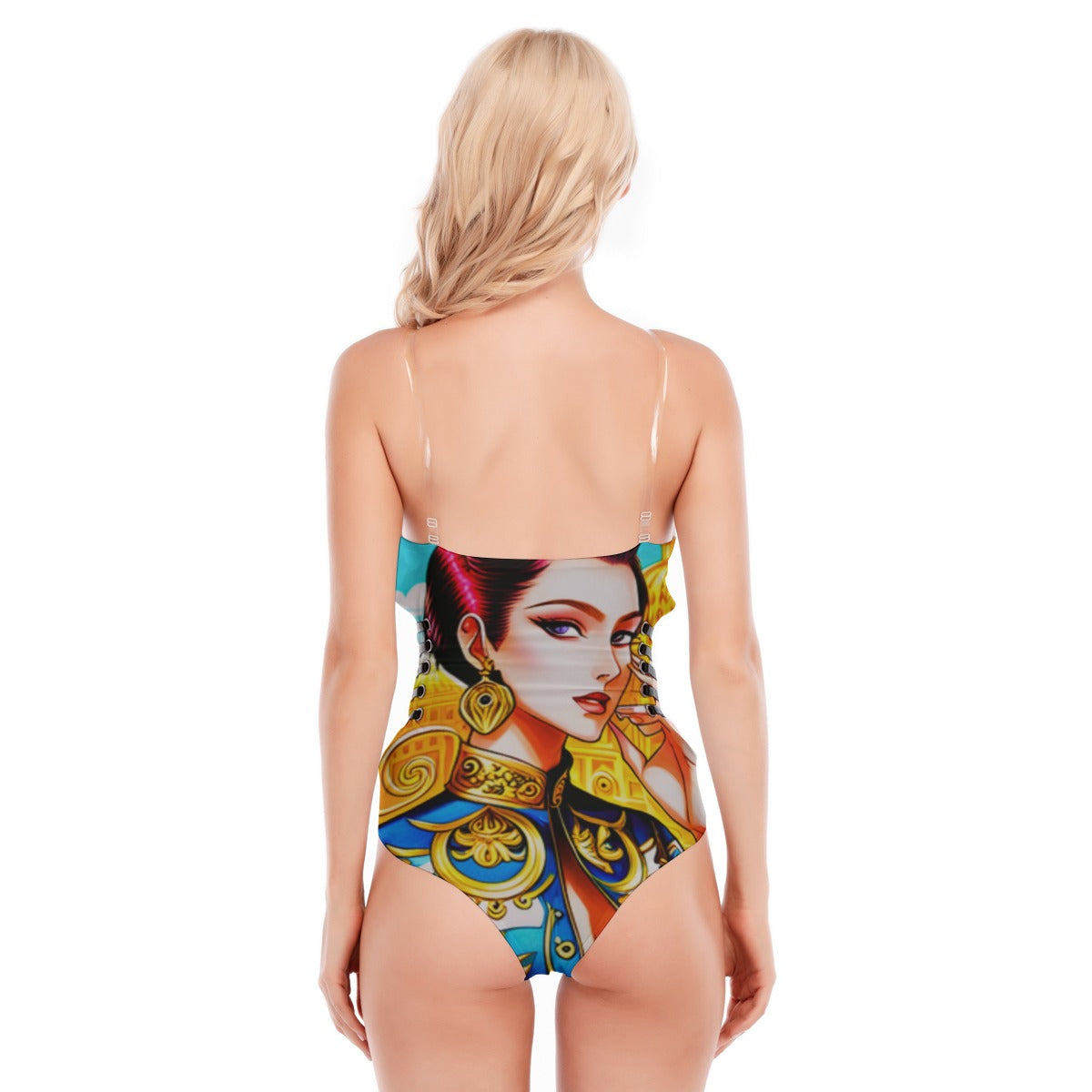 FullbreedCustom Print Women's Tube Top Bodysuit With Side Black Straps