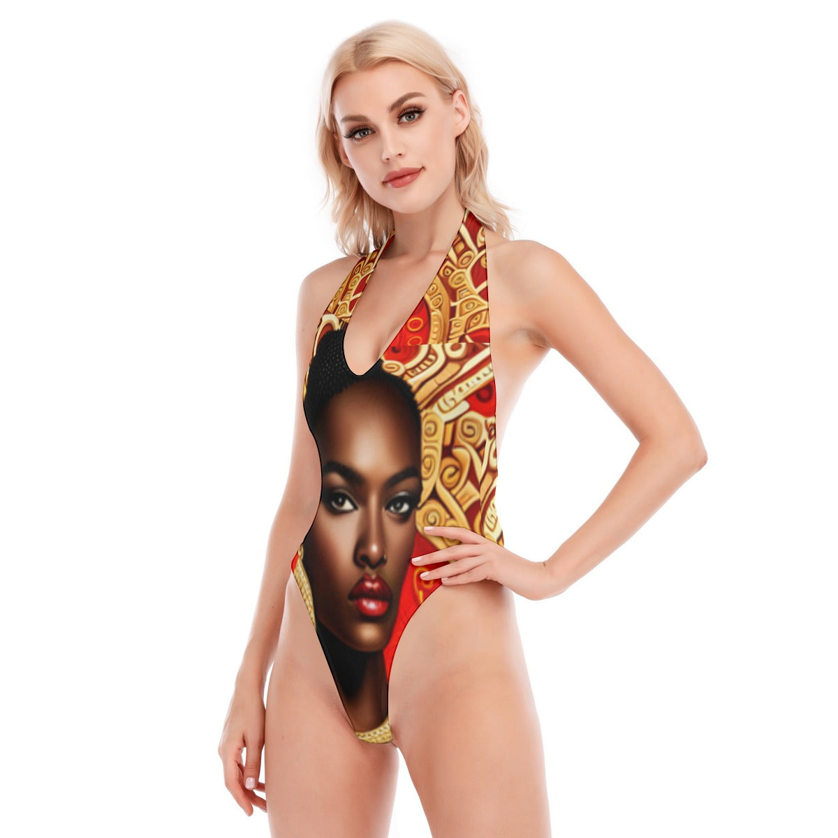 FullbreedCustom Print Women's Backless V-neck Skinny Bodysuit