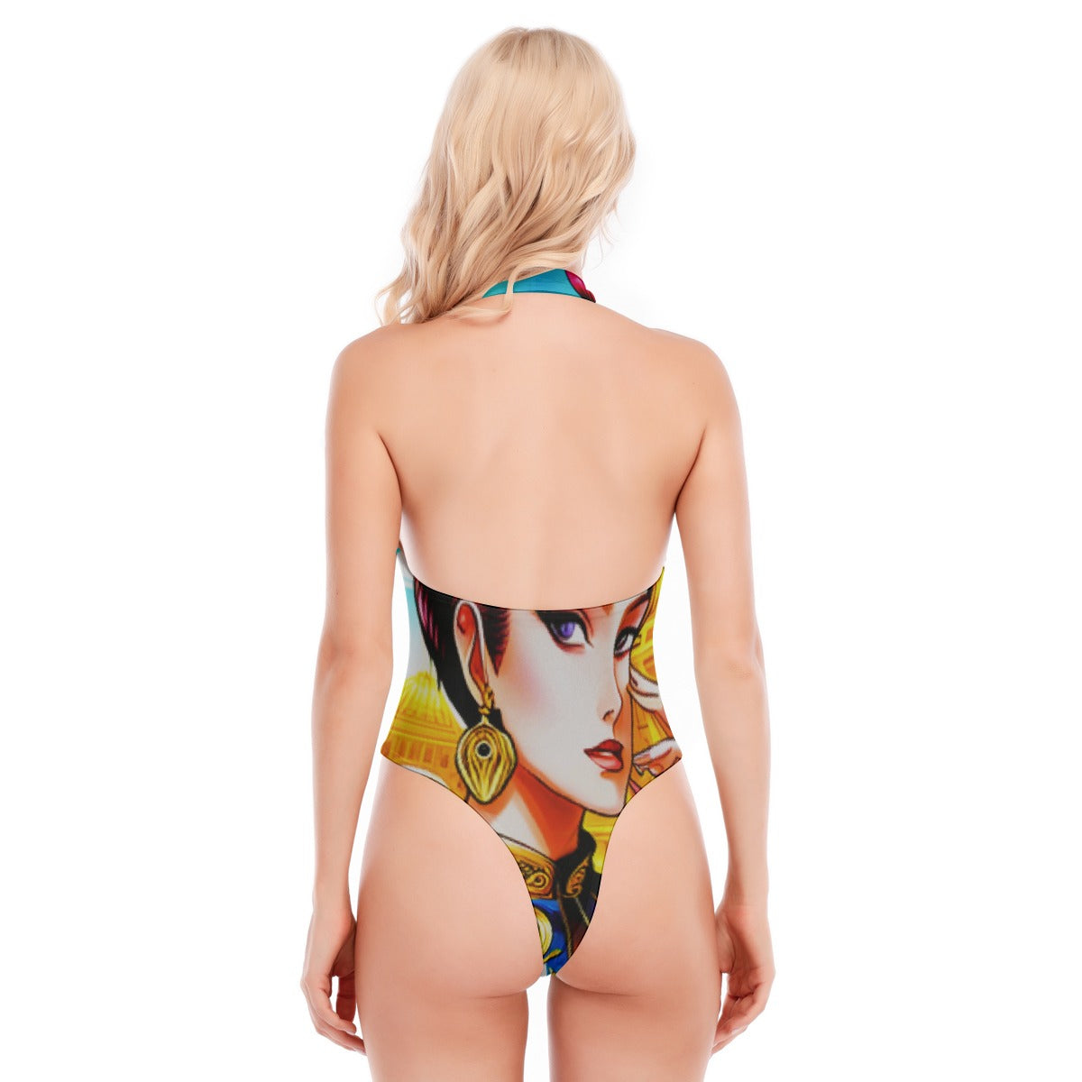 FullbreedCustom Print Women's Backless V-neck Skinny Bodysuit