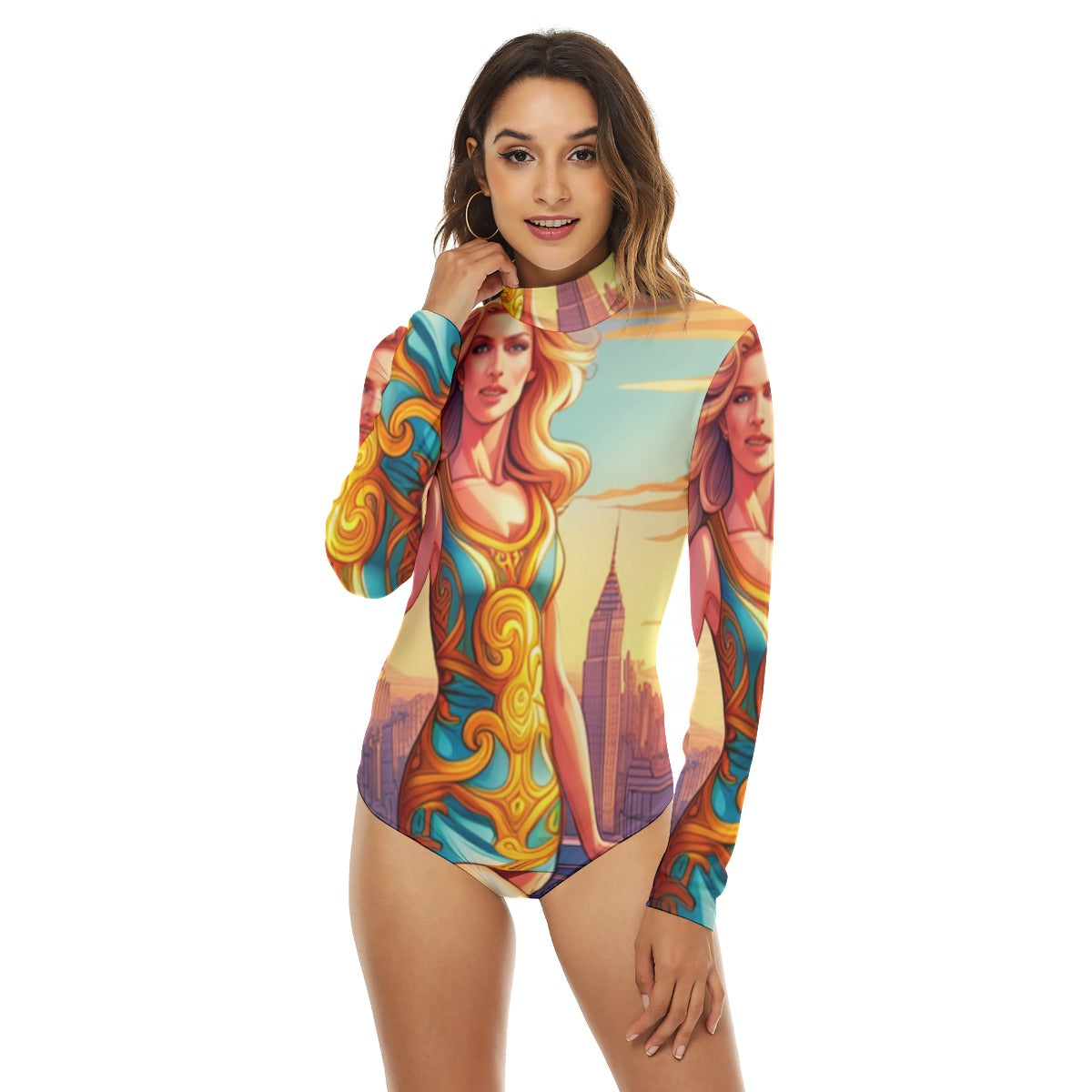 FullbreedCustom Print Women's Turtleneck Long Sleeve Bodysuit