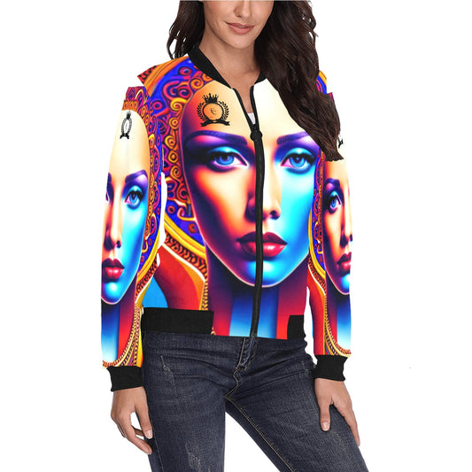 kokorepublic Women's All Over Print Bomber Jacket(Model H36)