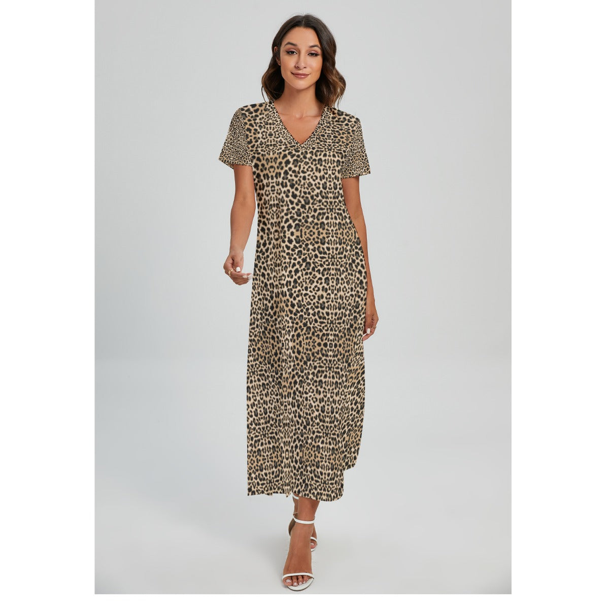 kokorepublic Print Women's V-neck Dress With Side Slit
