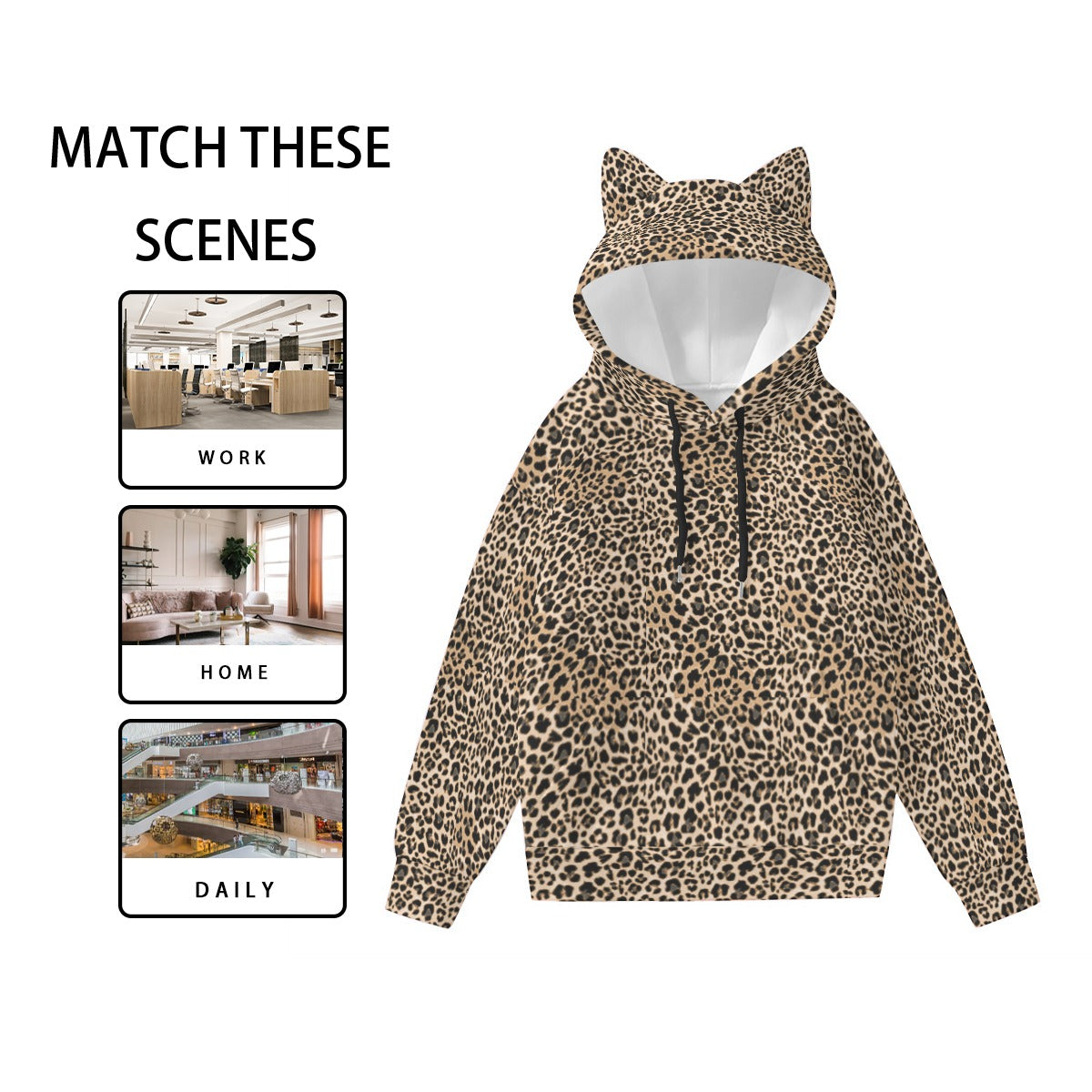 All-Over Print Women’s Hoodie With Decorative Ears