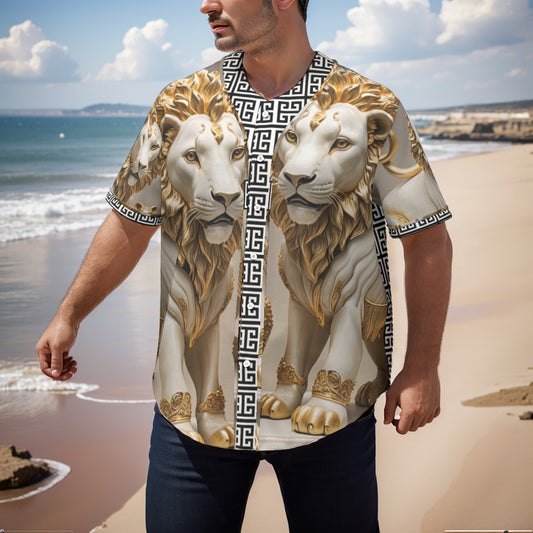 kokorepublic Print Men's Short Sleeve Baseball Jersey With Pinstripes